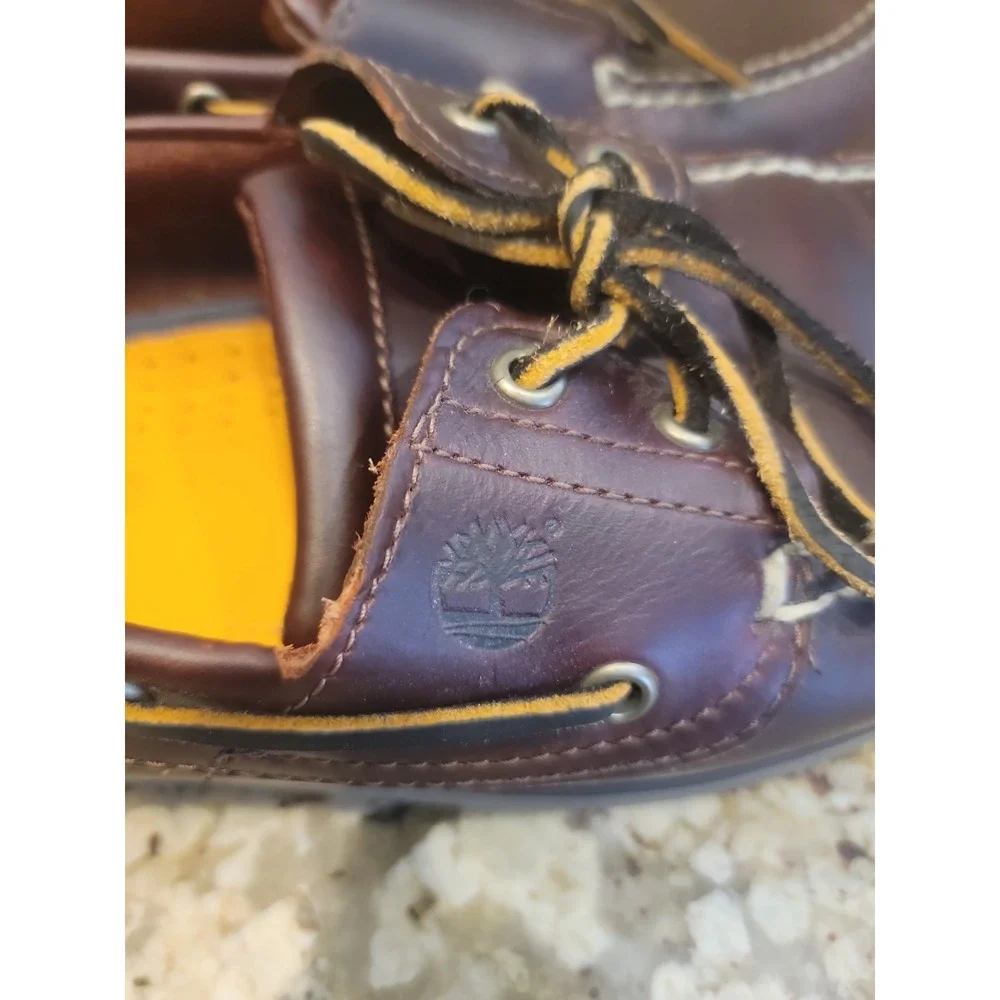 Timberland Mens 13 Classic 2 Eye Boat Shoes Brown Red Leather Preppy Excellent